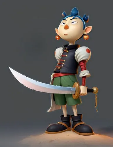 A pirate posing proudly with her sword in her left hand,a cartoon man with a sword ,olimar,3d model,gnomish,gnome ice skating,male elf,pirate