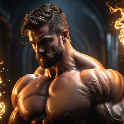 wightman,hephaestus,hanhardt,lucus burns,romash,bara,blacksmith,musclebound,muscle icon,dolarhyde,braun,haegglund,pec,zangief,hodierna,hotkowski,trenbolone,muscular build,fire background,tandava,Photography,General,Fantasy