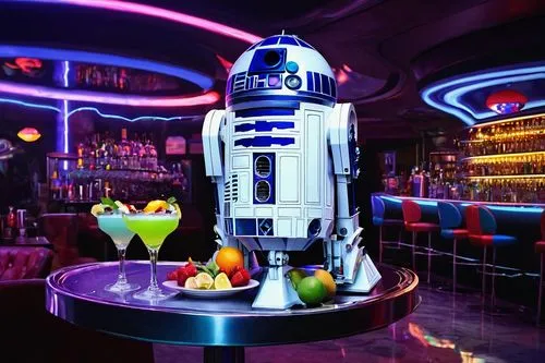 r2d2,r2-d2,bb8-droid,liquor bar,nightclub,droid,neon light drinks,neon cocktails,droids,bartender,barman,barware,bar counter,millenium falcon,neon drinks,unique bar,barmaid,starwars,cocktail shaker,cocktail,Art,Classical Oil Painting,Classical Oil Painting 24