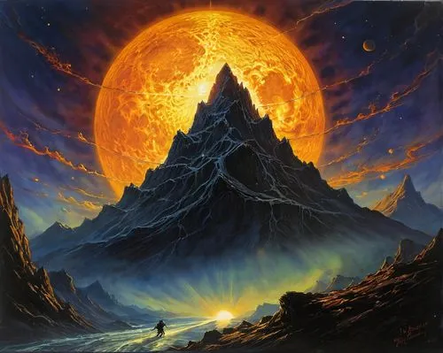 fire mountain,volcanic landscape,volcanism,volcano,lava dome,mountain sunrise,volcanic field,volcanic,lava,thermokarst,solar eruption,stratovolcano,krafla volcano,shield volcano,the volcano,mountain landscape,5 dragon peak,mountain peak,3-fold sun,volcanos,Illustration,Realistic Fantasy,Realistic Fantasy 32