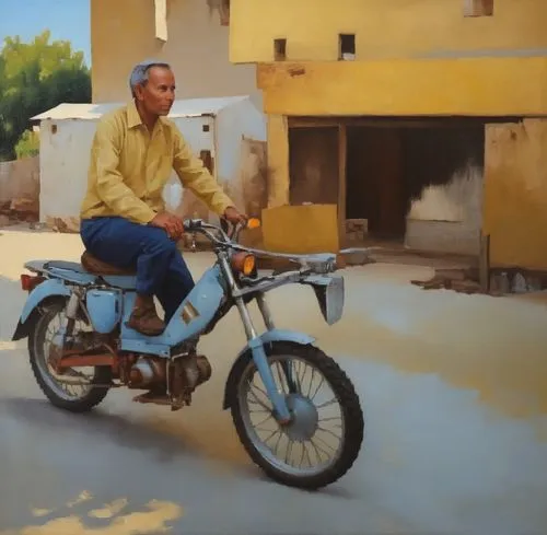 man on an old motorcycle with no one around,marrakech,jasinski,motorbike,la kasbah,painting technique,marrakesh,Photography,General,Realistic