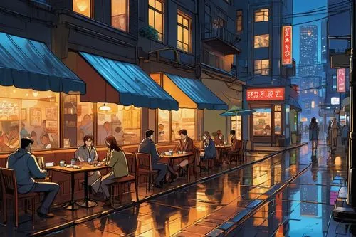 izakaya,watercolor cafe,japanese restaurant,street cafe,busan night scene,watercolor tea shop,new york restaurant,yakitori,evening atmosphere,food court,tokyo city,paris cafe,a restaurant,tokyo,restaurants,japanese umbrellas,diner,chinese restaurant,umbrellas,sushi japan,Illustration,American Style,American Style 13