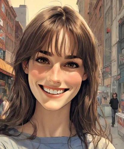 a girl's smile,anime 3d,world digital painting,the girl's face,city ​​portrait,girl with speech bubble,smiling,woman face,grin,photo painting,sprint woman,a smile,woman's face,elphi,lori,vector girl,digital painting,geometric ai file,killer smile,bonjour bongu,Digital Art,Comic