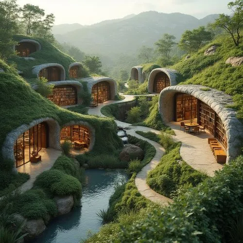 earthship,tulou,hobbiton,tree house hotel,south korea,asian architecture,ecovillages,roof domes,cube stilt houses,ecotopia,cube house,futuristic architecture,igloos,floating huts,hobbits,treehouses,roundhouses,hanging houses,shire,korean folk village,Photography,General,Realistic