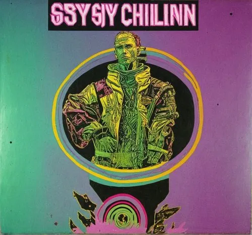 cyberpunk, vaporwave, syfy, 1990,a green and purple poster with an image of a man wearing a yellow jacket,cd cover,chulym,solistin,chilufya,schifrin,chisolm,Art,Artistic Painting,Artistic Painting 07