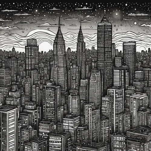 city lights,city skyline,black city,city scape,manhattan skyline,cityscape,citylights,city cities,new york skyline,metropolises,skyline,big city,big night city,city at night,cities,tall buildings,city,the city,manhattan,big apple,Illustration,Black and White,Black and White 14