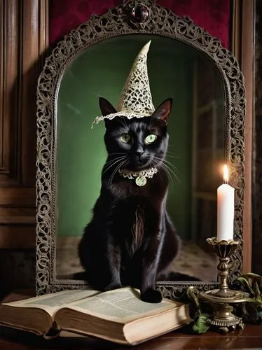 mcgonagall,witch hat,tea party cat,vintage cat,halloween cat,witch's hat,witches' hat,salem,magick,purgatoire,party hat,bulgakov,halloween black cat,bewitching,alberty,spellbook,witching,cat image,mehitabel,witches hat,Art,Artistic Painting,Artistic Painting 07