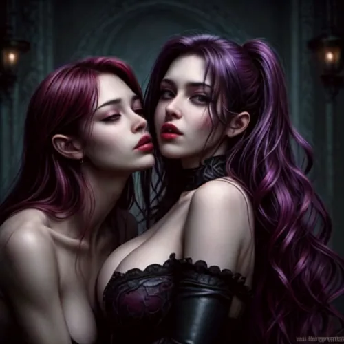 gothic portrait,la violetta,vampires,gothic style,gothic fashion,dark art,dark purple,vampire woman,vampire lady,gothic woman,dark gothic mood,angel and devil,purple and pink,fantasy art,gothic,fantas