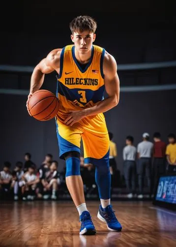 Muscular male athlete, Shota, energetic pose, intense gaze, sweat-drenched face, messy short hair, athletic wear, sleeveless jersey, sporty shorts, knee-high socks, sneakers, holding a basketball, sta