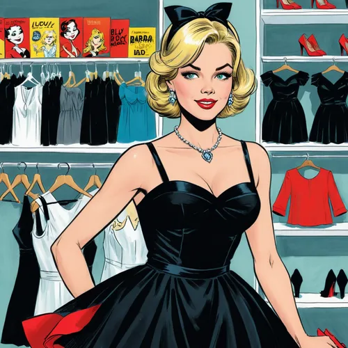 retro 1950's clip art,50's style,fashion vector,shopping icon,dressmaker,shopping icons,marylin monroe,black dresses,rockabilly style,women's closet,black dress,marilyn monroe,vintage fashion,pop art style,rockabilly,dress walk black,little black dress,fifties,fashion illustration,dress shop,Illustration,American Style,American Style 13