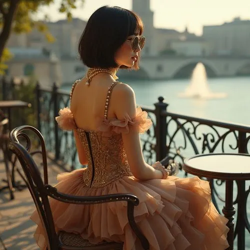 paris balcony,dollfie,parisienne,dress doll,evening dress,parisian