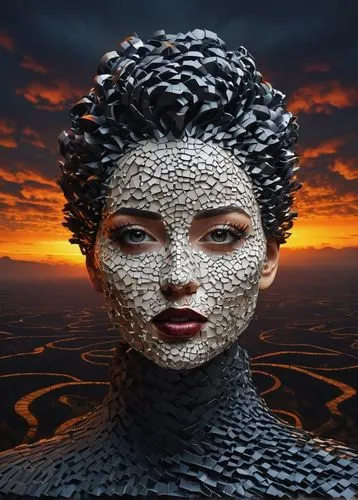 fractalius,head woman,fractals art,matriarchal,inanna,crocodile woman,chainmail,woman face,illusion,digiart,woman thinking,woman's face,fantasy portrait,mosaicism,surrealism,mosaica,photomanipulation,computer art,digital art,digital creation,Photography,Artistic Photography,Artistic Photography 11