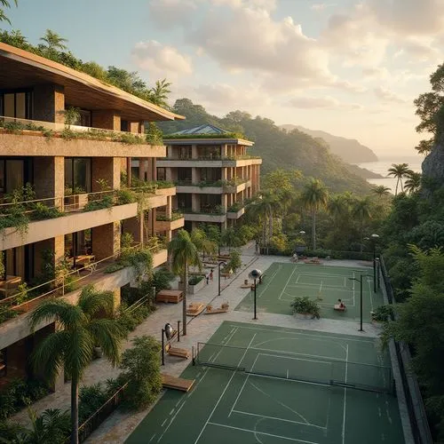 amanresorts,interlace,tigers nest,samui,grenada,fresnaye,langkawi,tropical house,tennis court,apartment complex,praslin,waterview,las olas suites,tropical greens,basketball court,hotel complex,condominia,kohphangan,block balcony,residences,Photography,General,Realistic