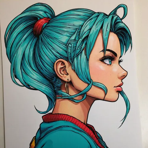 copic,coloring outline,watercolor pin up,aqua,pencil color,turquoise,color pencils,coloring,color turquoise,pompadour,trunks,rockabella,custom portrait,hatsune miku,adobe illustrator,colourful pencils,colouring,cyan,vector girl,teal,Illustration,Realistic Fantasy,Realistic Fantasy 25