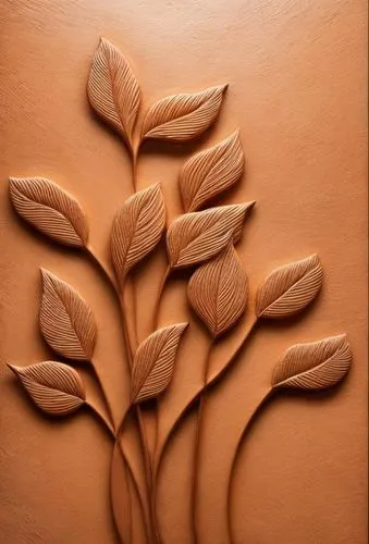 terracotta bas relief,a decorative wall is in the shape of leaves,walnut leaf,callebaut,marquetry,clay tile,magnolia leaf,terracotta tiles,Common,Common,Natural