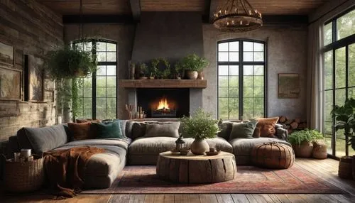 rustic,rustic aesthetic,sitting room,fireplaces,living room,fireplace,livingroom,fire place,scandinavian style,coziest,interior design,furnishing,warm and cozy,home interior,cozier,coziness,interior decor,family room,great room,boho art style,Illustration,Abstract Fantasy,Abstract Fantasy 18