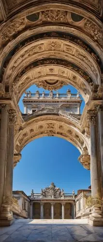 Grand Roman Revival building, neoclassical style, ornate stone carvings, Corinthian columns, arches, domes, intricate sculptures, rusticated base, symmetrical facade, imposing entrance, marble floors,