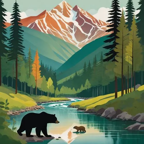 alaska,brown bears,sealaska,grizzlies,travel poster,kenai,Illustration,Vector,Vector 08