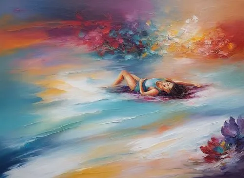 Passion  Painting Abstract Body Art Oil Painting
,girl lying on the grass,falling flowers,mermaid background,oil painting on canvas,dream art,dreamscapes,woman laying down,girl on the river,underwater