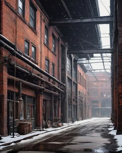 warehouses,syberia,abandoned factory,brickyards,empty factory,brickworks,fabrik,middleport,old linden alley,old factory,tannery,warehouse,industrial hall,alleys,alleyways,alleyway,norilsk,manufactory,backlot,eveleigh,Conceptual Art,Sci-Fi,Sci-Fi 07