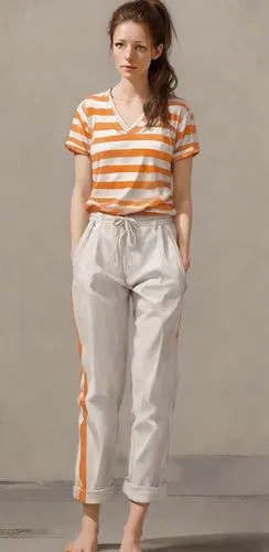 full body view:(female prisoner)(barefooted, barefoot, bare feet)(normal ideal human proportions, real human proportions)(medium buxom)(neutral expression, natural face, natural lips, pale lips)(long 