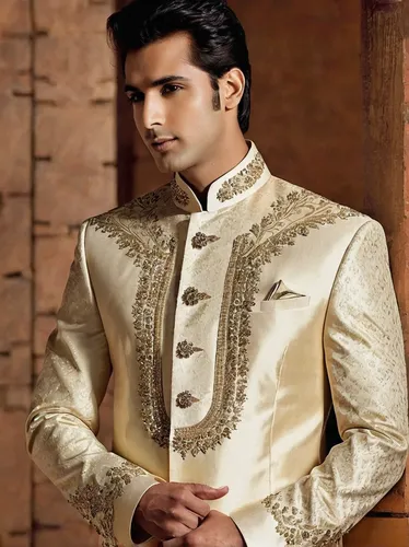 from persian shah,golden weddings,wedding suit,men's suit,indian celebrity,bridal clothing,bridegroom,imperial coat,male model,men clothes,pakistani boy,bolero jacket,suit of the snow maiden,kabir,frock coat,shah,handsome model,bollywood,formal wear,ethnic design,Illustration,Japanese style,Japanese Style 06