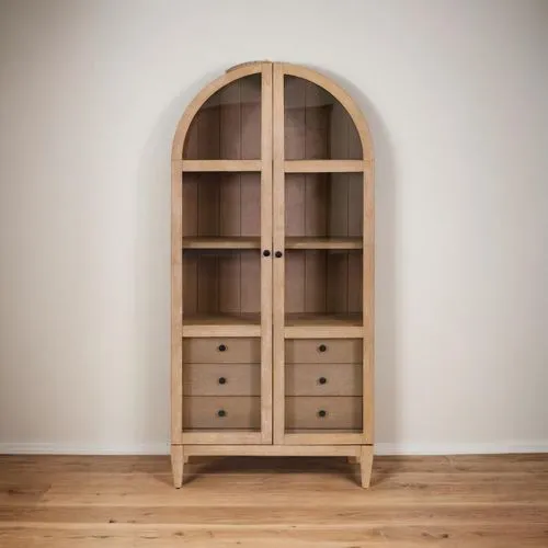 studio background, pale wood floor with white walls
,an old fashioned wooden shelf with drawers,armoire,storage cabinet,highboard,cabinetmaker,wardrobes,garderobe