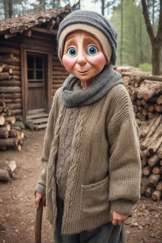 The old woman went into the forest to collect firewood,farmer in the woods,wooden doll,wood elf,woodsman,geppetto,primitive dolls,monchhichi,agnes,female doll,pinocchio,folk village,small münsterlände