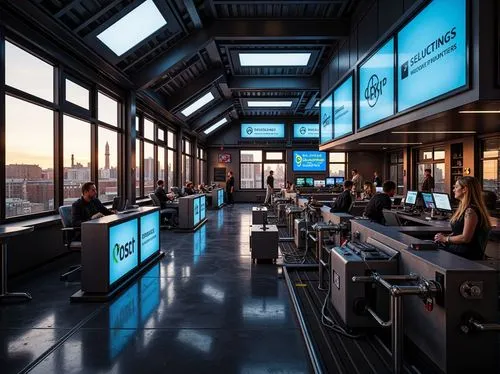 trading floor,newsroom,terminals,modern office,ewr,computer room,offices,control desk,cyberport,skyloft,enernoc,terminal,concourse,groundfloor,pressbox,working space,control center,eurocontrol,aeroport,company headquarters