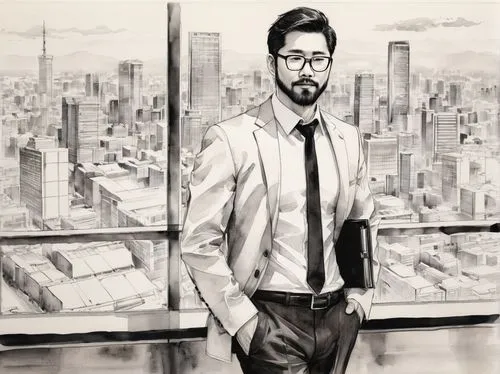 salaryman,city ​​portrait,chawki,irrfan,comic style,world digital painting,hideo,salarymen,dhanush,photo painting,shinoda,araullo,chingiz,pencil frame,illustrator,sekine,rotoscope,rotoscoped,dojima,office line art,Illustration,Paper based,Paper Based 30