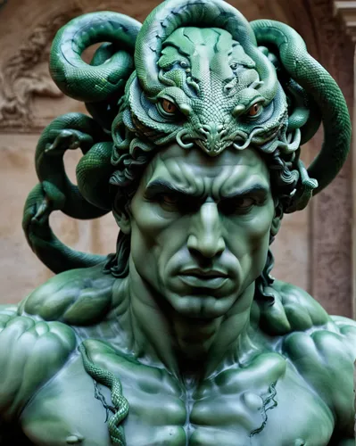 medusa gorgon,poseidon god face,medusa,gorgon,poseidon,sea god,patrol,neptune,anahata,green dragon,asclepius,daemon,trioceros,minotaur,devil,god of the sea,incredible hulk,green skin,the zodiac sign taurus,michelangelo,Photography,Artistic Photography,Artistic Photography 06