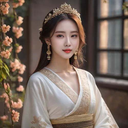 hanbok,a princess,ao dai,oriental princess,yeonsan hong,kimjongilia,songpyeon,white rose snow queen,jasmine blossom,spring crown,sujeonggwa,diadem,seo,debutante,korean drama,beautiful girl with flowers,bridal,gyeonggi do,ziu,arang,Photography,General,Natural