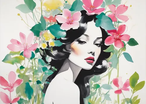 magnolia,fashion illustration,dita,magnolias,girl in flowers,jasmine blossom,magnolia blossom,flower wall en,watercolor pin up,flower painting,callas,paper art,white magnolia,flora,yulan magnolia,star magnolia,flower illustrative,magnolia flowers,flower art,a beautiful jasmine,Art,Artistic Painting,Artistic Painting 24