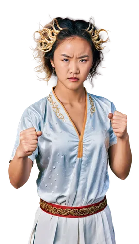 Martial artist, dynamic pose, energetic aura, traditional Chinese clothing, golden dragon embroidery, messy hair, sweat droplets, intense gaze, clenched fists, dramatic lighting, bold composition, cin