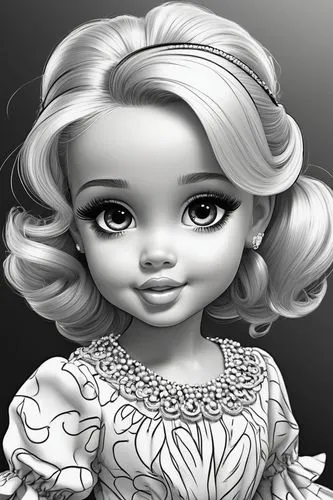 derivable,doll's facial features,cloth doll,female doll,vintage doll,fashion doll,Illustration,Black and White,Black and White 08