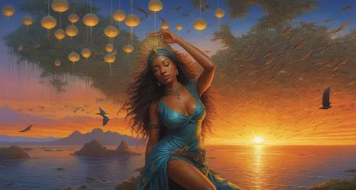 oshun,fantasy picture,amphitrite,fantasy art,inanna,skyclad,mermaid background,baoshun,sirene,sorceress,polynesian girl,sirena,nephthys,dubbeldam,asherah,kahlan,faerie,dryads,naiad,nereids,Illustration,Realistic Fantasy,Realistic Fantasy 03