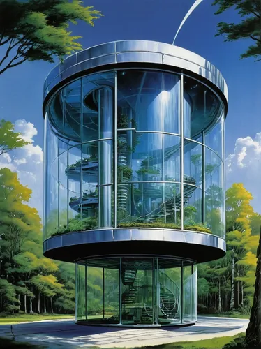 futuristic architecture,glass building,aqua studio,cubic house,water tower,futuristic art museum,futuristic landscape,watertower,mirror house,sky space concept,glass facade,modern architecture,sky apartment,cube house,structural glass,water tank,observation tower,home of apple,solar cell base,company headquarters,Conceptual Art,Sci-Fi,Sci-Fi 20