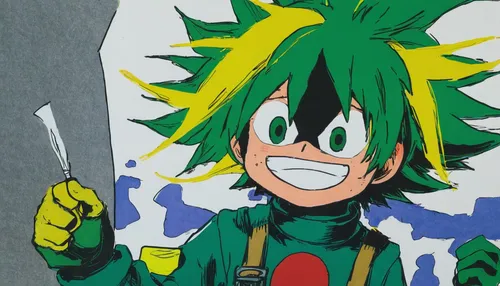 Deku excitedly draws himself as the Number One Hero, saving the day.,my hero academia,patrol,toori,green bean,protect,birthday banner background,thumbs up,best arrow,young pineapple,bazaruto,hedgehog 