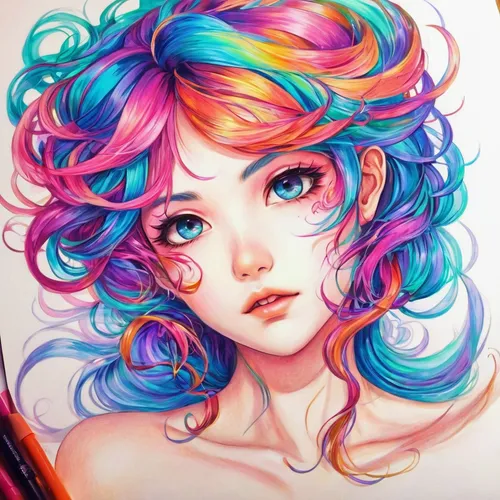 Drawing anime hair with vibrant colors and highlights,colorful doodle,colourful pencils,color pencils,colorful heart,color pencil,colored pencils,colorful spiral,rainbow waves,coloured pencils,colour 