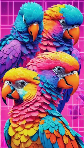 colorful birds,3d crow,digiart,parrots,colorful background,80's design,tropical birds,tropical bird,gradient mesh,computer art,bird png,fractalius,geometric ai file,avian,tropical bird climber,parrot,digital art,parakeet,ornamental bird,rosella,Conceptual Art,Sci-Fi,Sci-Fi 28