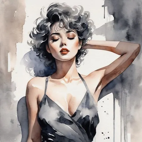 domergue,watercolor pin up,selina,marla,brubaker,fujiko,Illustration,Paper based,Paper Based 25