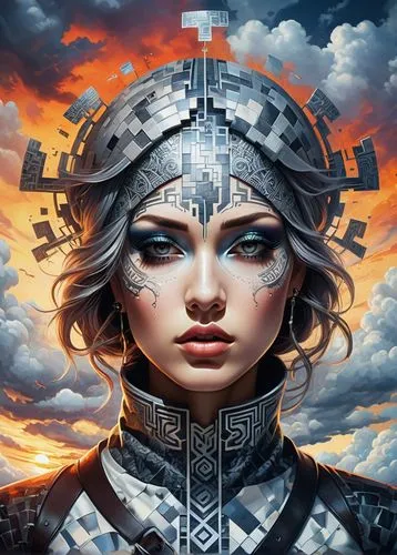 biomechanical,fantasy art,metalized,fantasy portrait,afrofuturism,sci fiction illustration,valkyrie,world digital painting,cyberia,cybernetic,cyberangels,inanna,transhuman,female warrior,automaton,cybernetically,joan of arc,warrior woman,3d fantasy,planescape,Illustration,Realistic Fantasy,Realistic Fantasy 15