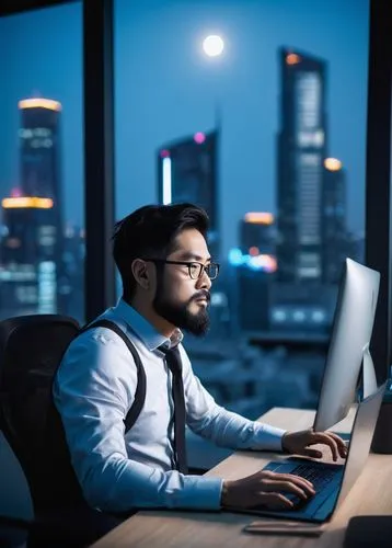 night administrator,blur office background,man with a computer,inntrepreneur,computer business,neon human resources,blockchain management,cios,digital rights management,office worker,salaryman,black businessman,digital marketing,stock exchange broker,establishing a business,cybertrader,in a working environment,nine-to-five job,microstock,best seo company,Illustration,Japanese style,Japanese Style 18