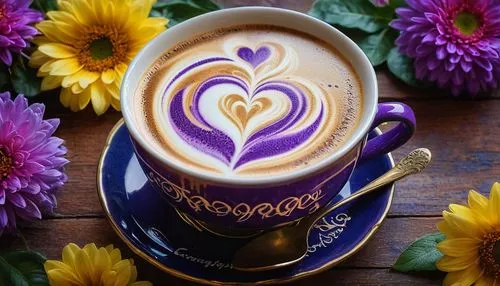 floral with cappuccino,muccino,procaccino,cappuccino,cappuccinos,cappucino,violet tulip,latte art,espressos,capuchino,purple tulip,café au lait,koffigoh,cappuccio,simonelli,coffee background,a cup of coffee,cappuccini,two-tone heart flower,coffee art,Photography,General,Fantasy