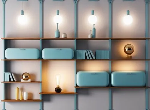 tealight,wall lamp,bookcases,bookcase,bookshelves,shelving,sconces,shelves,wall light,art deco background,blue lamp,tealights,modern decor,table lamps,bookshelf,interior decoration,wallcoverings,candles,search interior solutions,interior modern design,Photography,General,Realistic