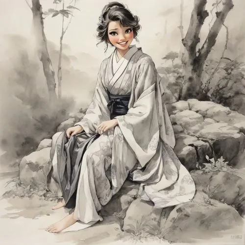 diaochan,geisha,kunqu,xiaofei,geisha girl,kuanyin,Digital Art,Ink Drawing