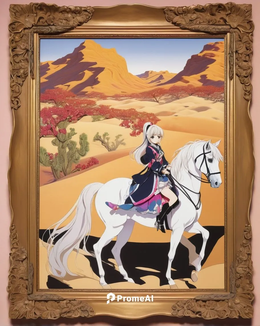 a masterpiece, an intricate masterpiece, lies scattered across a barren landscape. The image depicts a graceful yandere, holding a stocking in a large wooden frame, a high heels in a ponytail, and a r