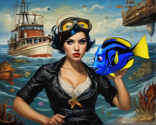 blue fish,the sea maid,girl with a dolphin,fish-surgeon,blue angel fish,fish collage,the zodiac sign pisces,sailing blue yellow,thunnus,pisces,yellow fish,angelfish,rockabella,ocean pollution,horoscope pisces,nautical star,the fish,fish in water,triggerfish-clown,birds of the sea,Illustration,Realistic Fantasy,Realistic Fantasy 10