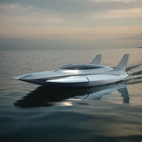 a modern white plane in the middle of the water,super trimaran,hydrofoils,powerboat,speedboat,trimaran,marinemax