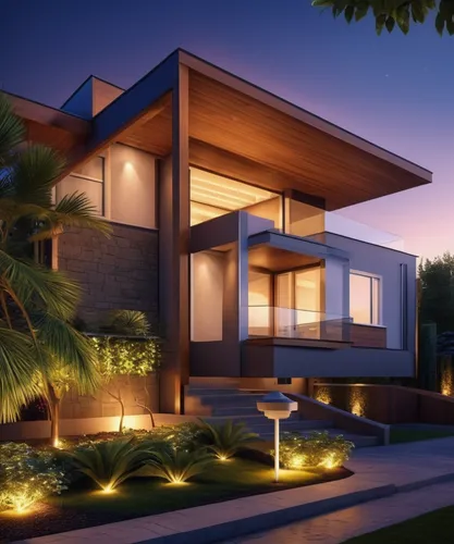 สร้างรูปเป็นกลางคืน ไฟส่องสวยงาม ที่ตัวบ้าน ส่องต้นไม้ มืออาชีพ  ,3d rendering,modern house,landscape design sydney,modern architecture,landscape designers sydney,mid century house,smart home,build by